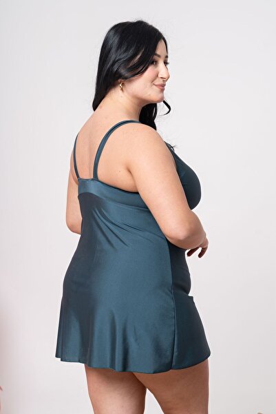 YXL COLLECTION Women's Plus Size Plain Strap Skirt Dress Swimsuit Oil Green