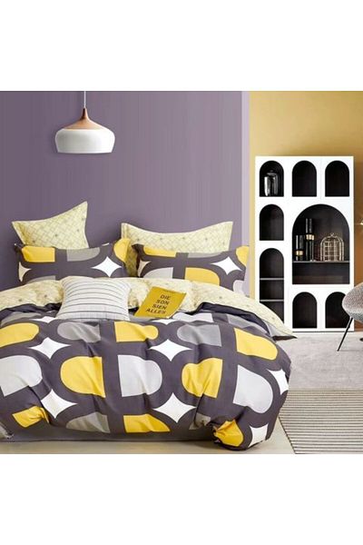 Ralex Single Bed Linen Set Percalle Printed 100% Cotton 3 Pieces Yellow/Brown