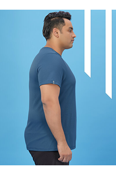 Technosport By Styli Plus Blue Solid Crew Neck Slim Fit T-Shirt