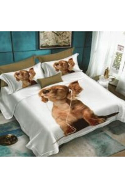 Ralex Double Bed Linen Cotton Finet 3D 6 Pieces 220 x 240 cm, Cat, White, Pucioasa FN 3D 80