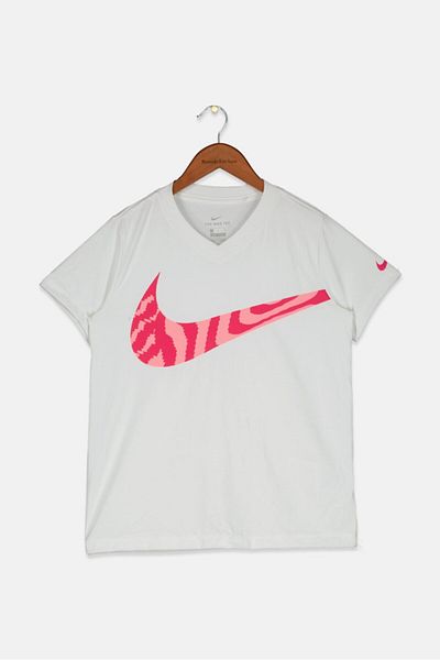 Nike Kids Girl Sport Fit V-neck Short Sleeve Brand Logo T-shirt, White