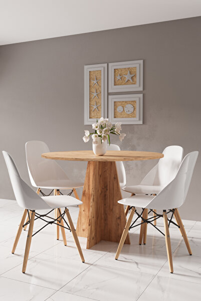 HMC DECOR Modern Yuvarlak 90cm Yemek Masası-Mutfak Masası Atlantik Çam (SANDA...