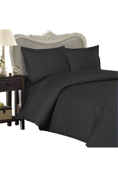 HomePuls Double Bed Sheets Damask Polycotton Stripe 1 cm, 4 pieces, Black