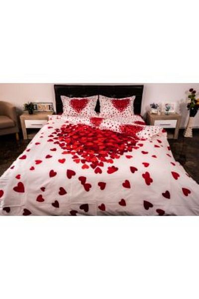 Ralex Double Bed Linen Set 4 Pieces 220 x 230 cm Digital Print 3D, White/Red Rose Petals Pucioasa