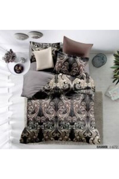 Ralex Lenjerie de pat dublu Poplin Percalle imprimat Bumbac 100%, 4 piese, cearsaf 240 x 260 cm, pilota 20