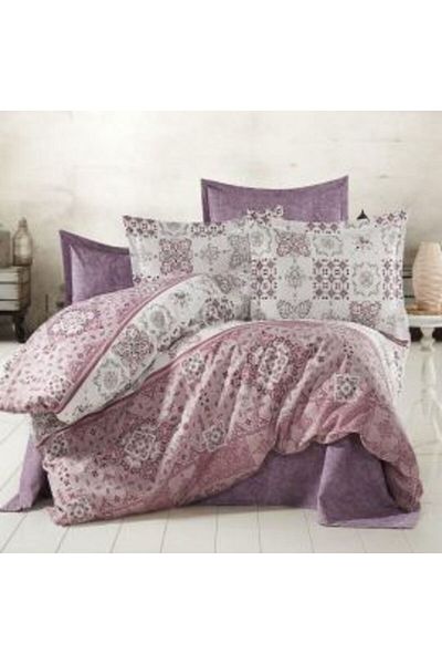 Ralex Double Bed Linen Set Cotton Ranforce 4 Pieces, Mov / Roz, Pucioasa
