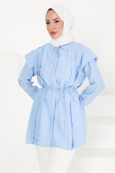 TOFİSA Pleated Tunic Baby Blue - 27435