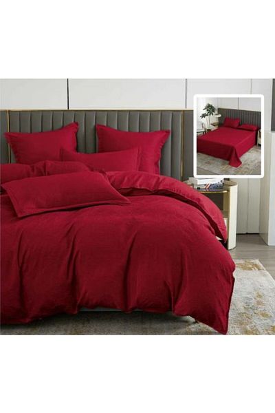 Ralex Double Bed Linen Set Finet Natur UNI Baroque 6 pcs, Red, Pucioasa