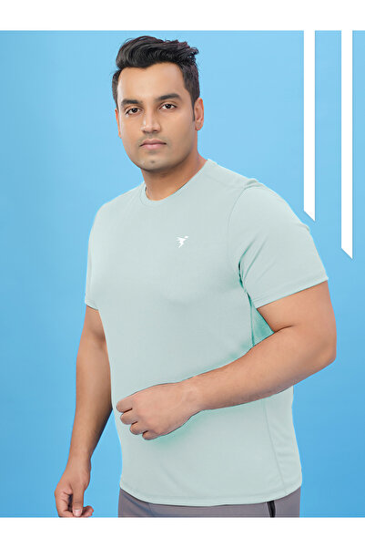 Technosport By Styli Plus Green Solid Crew Neck Slim Fit T-Shirt