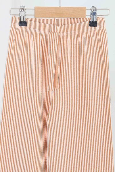 TOFİSA Girl's Orange Striped Elastic Waist Trousers - 27448