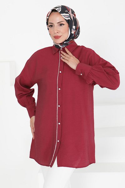 TOFİSA Stone Detailed Tunic Claret Red - 27432