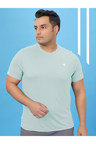 Technosport By Styli Plus Green Solid Crew Neck Slim Fit T-Shirt