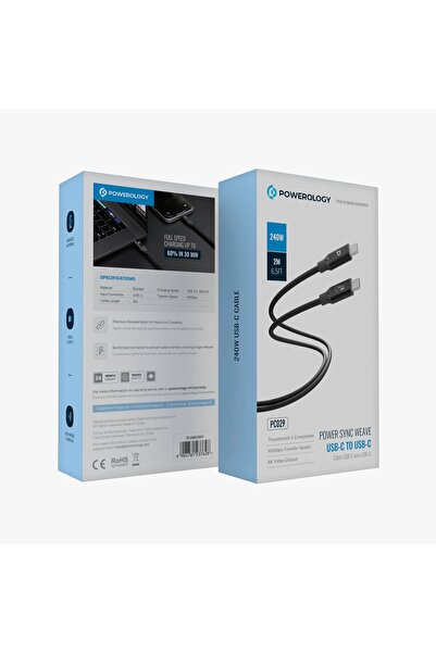 Powerology 240W USB4 Thunderbolt 40G Aluminium Shell Nylon Braided Cable 3 Meter