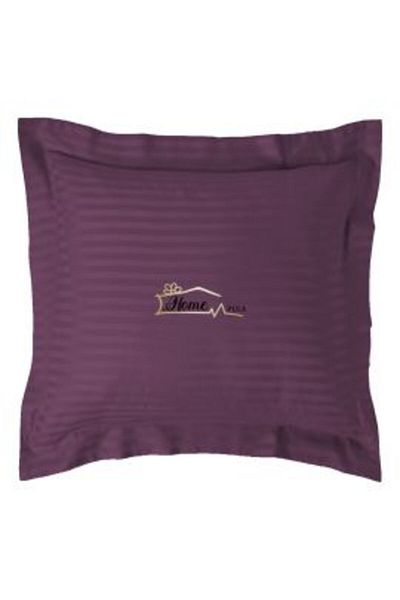 HomePuls Pillowcase Damask Polycotton Stripe 1 cm, 70 x 70 cm with 3.5 cm Border, Purple