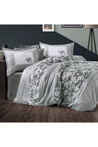 Ralex Set de lenjerie de pat premium din satin de lux, 100% bumbac, 4 piese, dimensiune King, gri elegant, Alura V 2