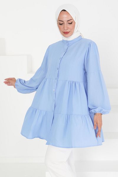 TOFİSA Fold Detailed Tunic Baby Blue - 27433