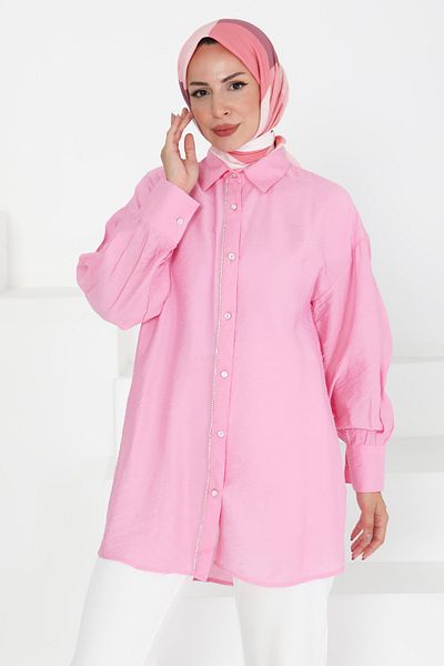TOFİSA Stone Detailed Tunic Pink - 27432