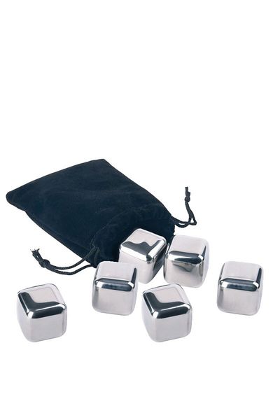 PROCART Set de 6 cuburi de gheață din oțel inoxidabil, clește, cutie de depozitare, 2,6 cm