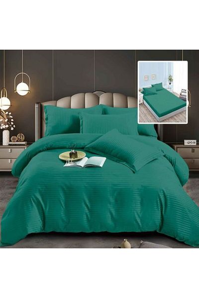 Ralex Double Bed Linen Set, 6 Pieces, Damask Polycotton with Mattress Cover 160x200 or 180x200 cm, Quilt 2