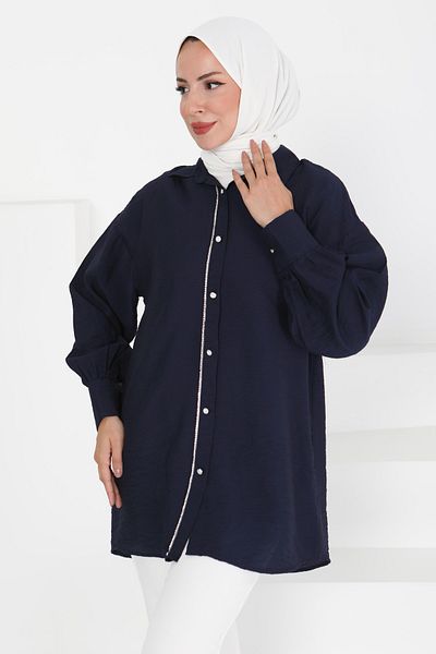 TOFİSA Stone Detailed Tunic Navy Blue - 27432