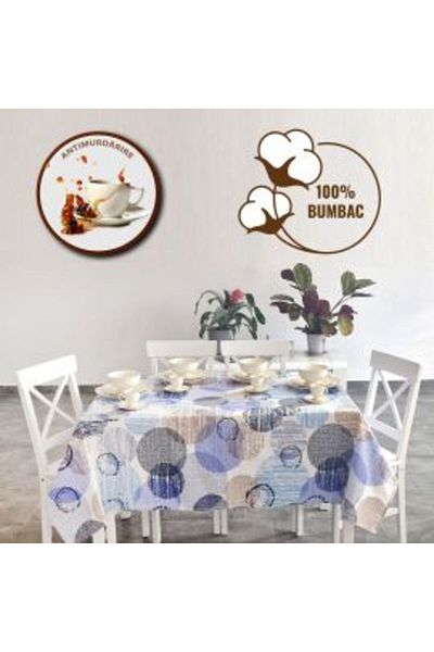 Ralex Față de masă anti-pete 100% bumbac 160 x 240 cm, cercuri de culoare albastră