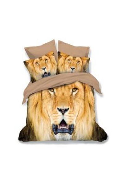Ralex Double Bed Linen Finet 3D 6 Pieces 220 x 240 cm, Lion, Beige, Pucioasa FN 3D 74