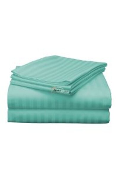 HomePuls Double Extra Large Bed Sheet Damask Polycotton Stripe 1 cm, 230 x 260 cm, Blue