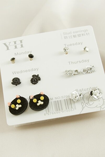 ZERO LAND 12 Pieces Cat Metal Stone Earrings