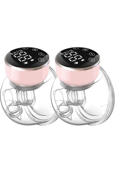 COOYA Wearable Breast Pump ,with LED Display & 3 Modes & 9 Levels & Low Noise, 24 mm Flange, 2 Pcs Pink