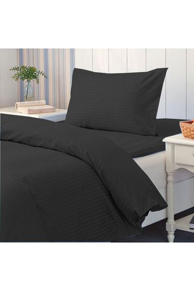 HomePuls Bed Linen with Elastic for Mattress Damask Polycotton Stripe 1 cm, Black