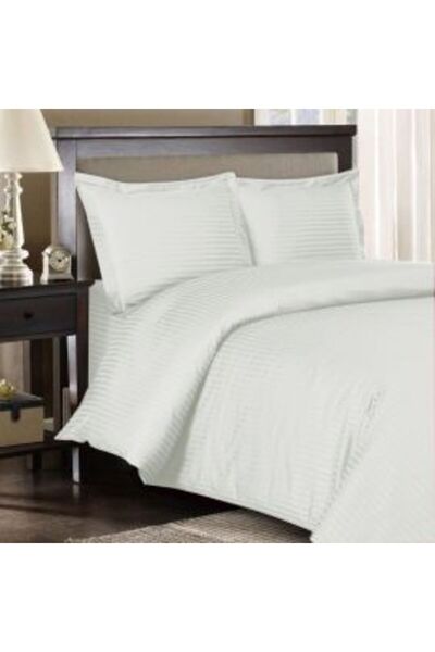 HomePuls King Size Bed Set Damask Cotton 100% HoReCa Thick, 1 cm Stripe, 4 Pieces, Cream