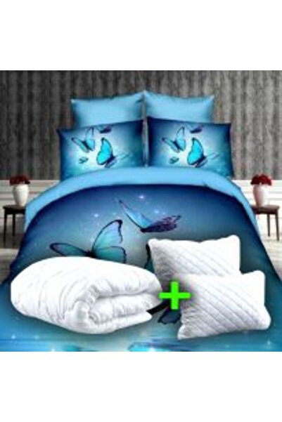 Ralex Economic Package - Digital Print 3D Double Bed Set + 2 Quilted Pillows 50 x 70 cm + Quilt 200 x 215