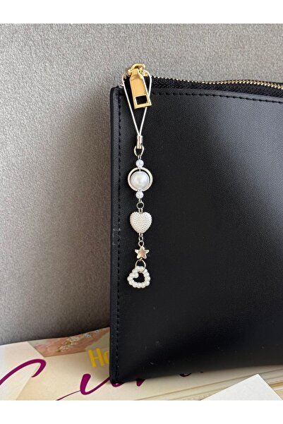 WhimsyWhite سحر هاتف على شكل نجمة على شكل قلب من اللؤلؤ الأبيض، زينة هاتف كوكيت