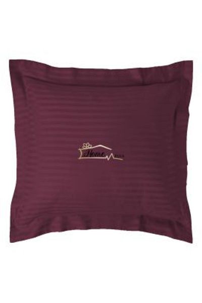 HomePuls Pillowcase Damask Polycotton Stripe 1 cm, 70 x 70 cm with 3.5 cm Border, Burgundy Red
