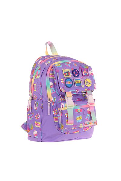 KAUKKO Rucsac pentru școală primară cu model Hobby brodat pentru copii pentru fete (cu patru compartimente) - violet - L5238