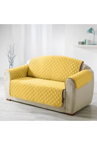 Ralex 2-Seater Sofa Cover Quilted Reversible 130x205 cm with Sides, Yellow