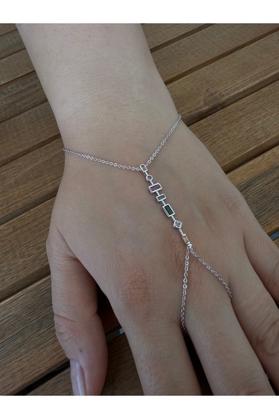 STAİNLES شاهمران فضي بحجر ملون