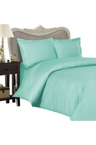 HomePuls Single Bed Linen Set Damask Polycotton Stripe 1 cm, 3 pieces, Bed Sheet 160 x 230 cm, Quilt Cover 14