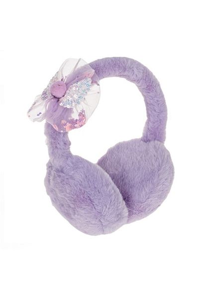 Dali Protective Ear Muffs for Girls Against Cold and Wind, Ages 6-8, Sequins and Tulle, Purple/Lilac
