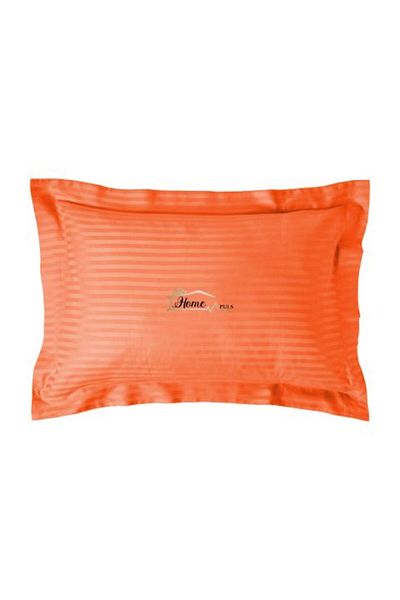 HomePuls Pillowcase Damask Polycotton Stripe 1 cm, 50 x 70 cm with 3.5 cm Border, Coral Red