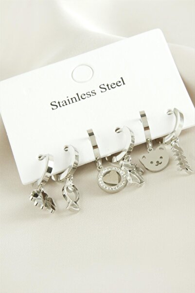 CT STONES 6 Pieces Mixed Zircon Stone Luxury Steel Earrings