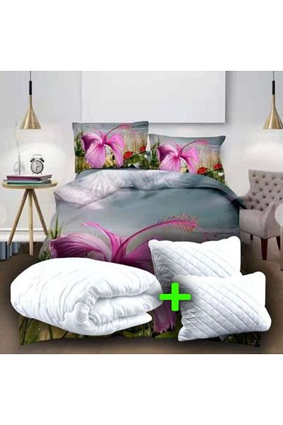 Ralex Economic package double bed linen digital print 3D + 2 quilted pillows 50 x 70 cm + quilt 200 x 215