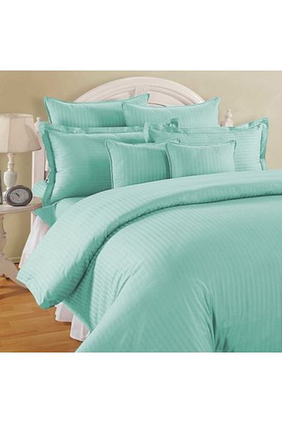 HomePuls Double King Size Bed Set, 6 Pieces, Polycotton Damask Stripe Pattern, Green Jade