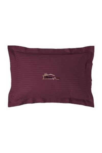 HomePuls Pillowcase Damask Polycotton Stripe 1 cm, 50 x 70 cm with 3.5 cm Border Hem, Burgundy Red
