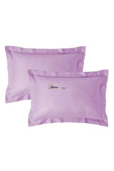 HomePuls Set of 2 Pillowcases Damask Polycotton Stripe 1 cm, 50 x 70 cm with 3.5 cm Edge, Lilac