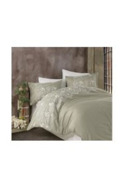 Clasy Lenjerie pat Satin Brodat Premium Lux 100% Bumbac, 6 piese king size, cearsaf 240 x 260 cm, pilota 2