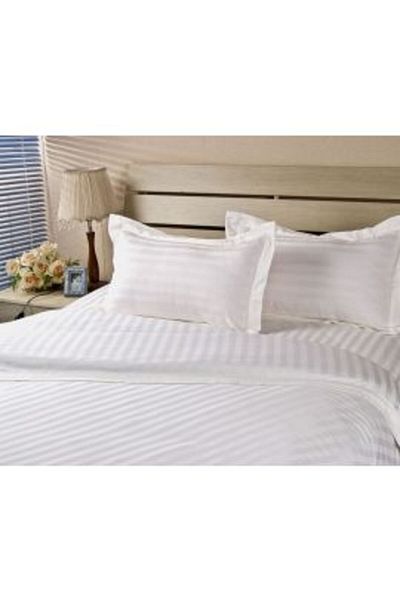 Ralex Lenjerie pat 2 persoane Damasc HoReCa linear dublu satinat Bumbac 100%, dunga 3 cm, 4 piese, Alb, Pu