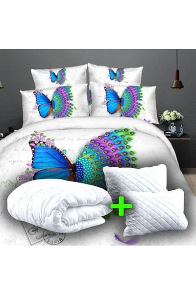 Ralex Economic Package Double Bed Linen Digital Print 3D + 2 Quilted Pillows 50 x 70 cm + Quilt 200 x 215