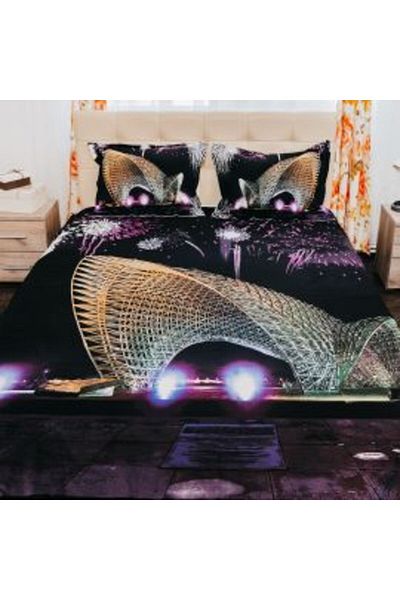 Ralex Double Bed Linen Cotton 100% Ranforce 4 Pieces Extra Large, Black/Purple RNF_4