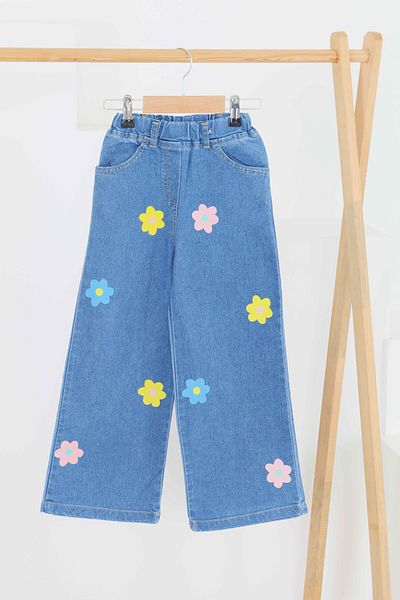 TOFİSA Girl's Blue Printed Jeans - 27455